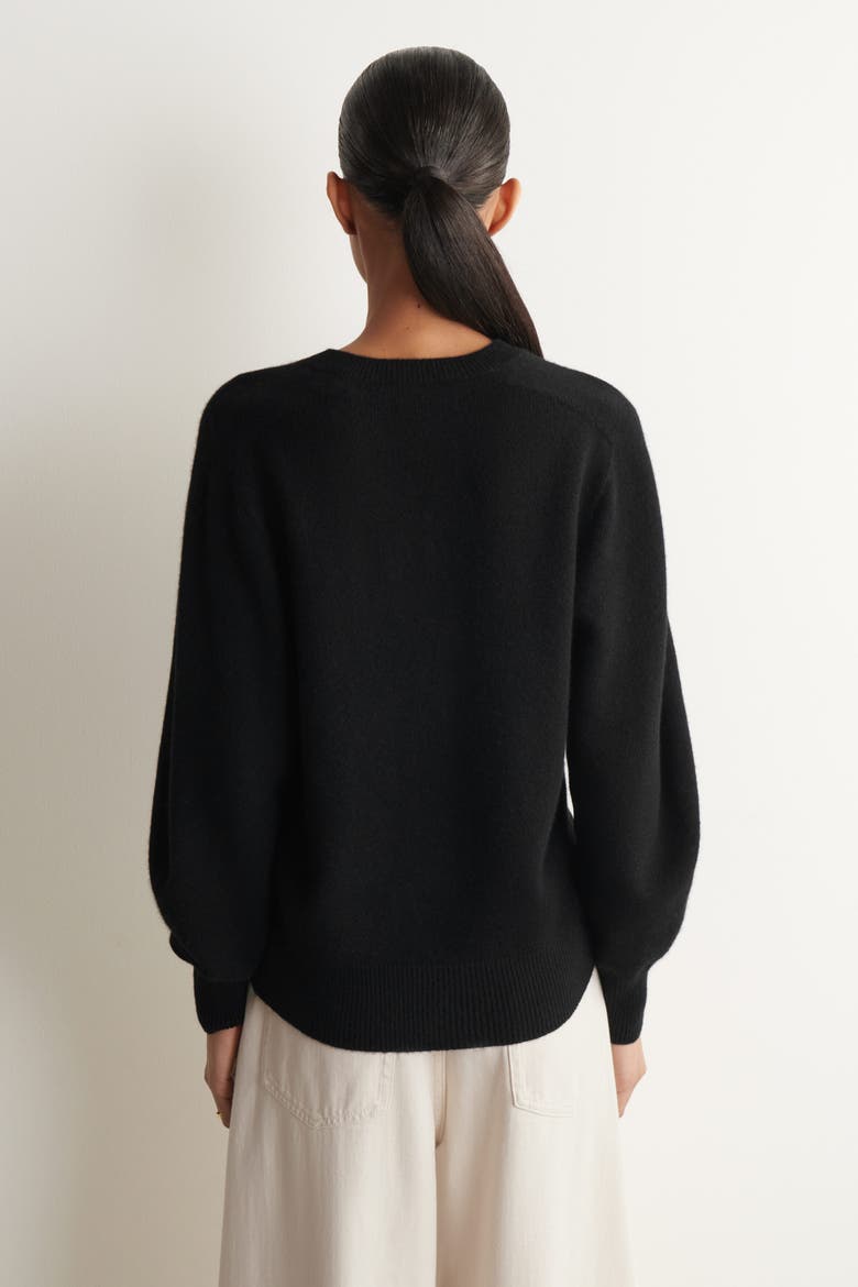 Sculpted Cashmere V-Neck Sweater, Alternate, color, BLACK
