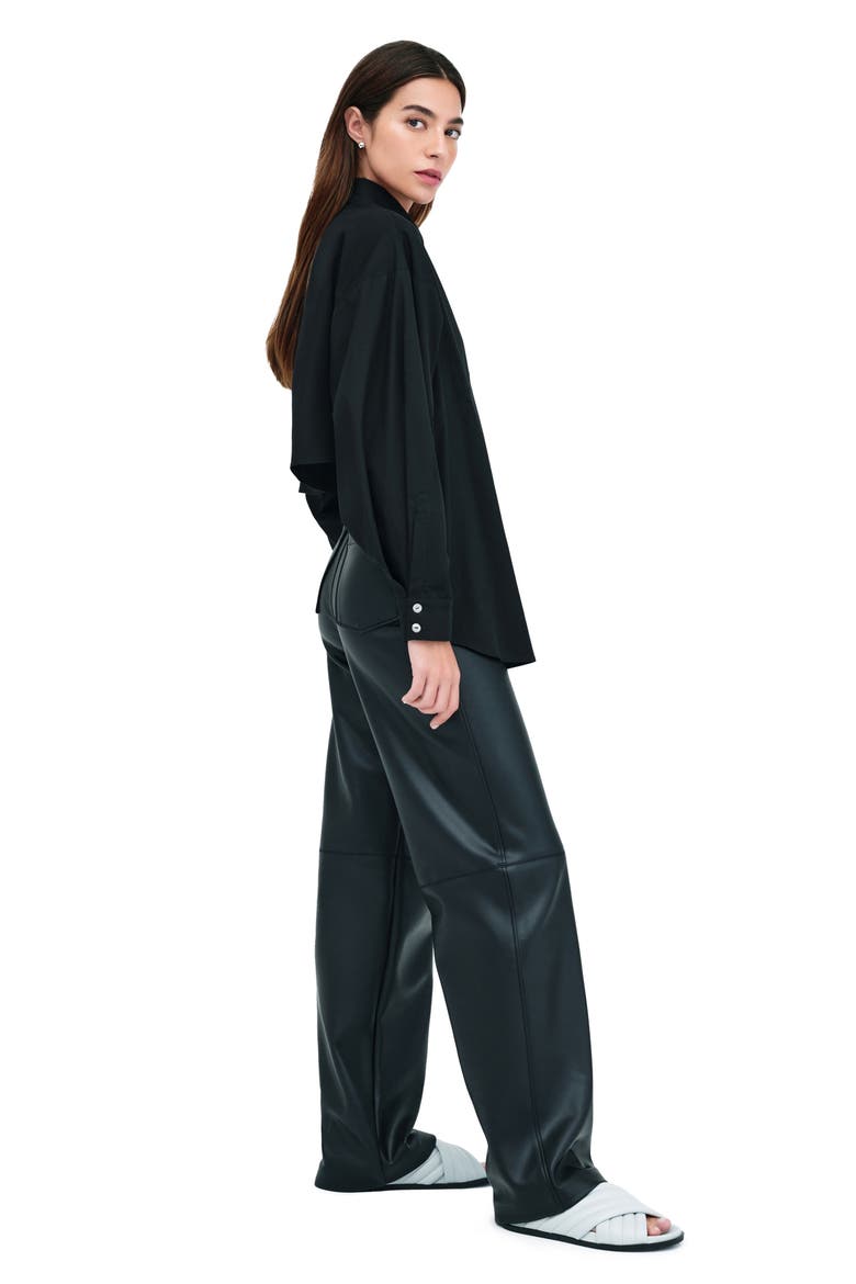 Ezra High-Low Cotton Button-Up Shirt, Alternate, color, BLACK