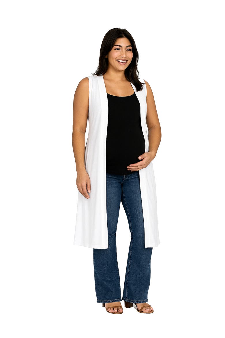 Maternity Sleeveless Long Cardigan with Side Slit, Main, color, White