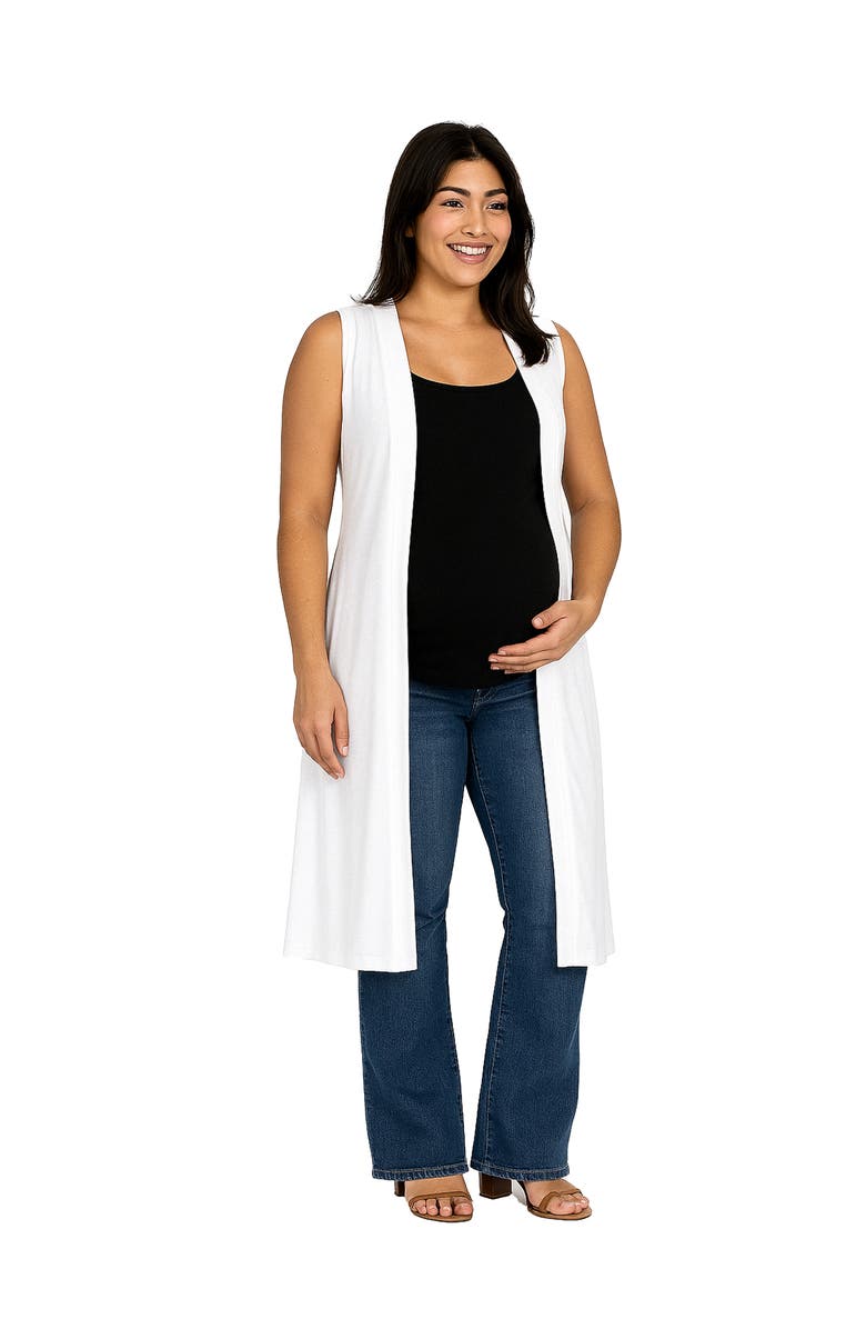 24seven Comfort Apparel Maternity Sleeveless Long Cardigan with Side Slit, Main, color, White