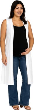 24seven Comfort Apparel Maternity Sleeveless Long Cardigan with Side Slit