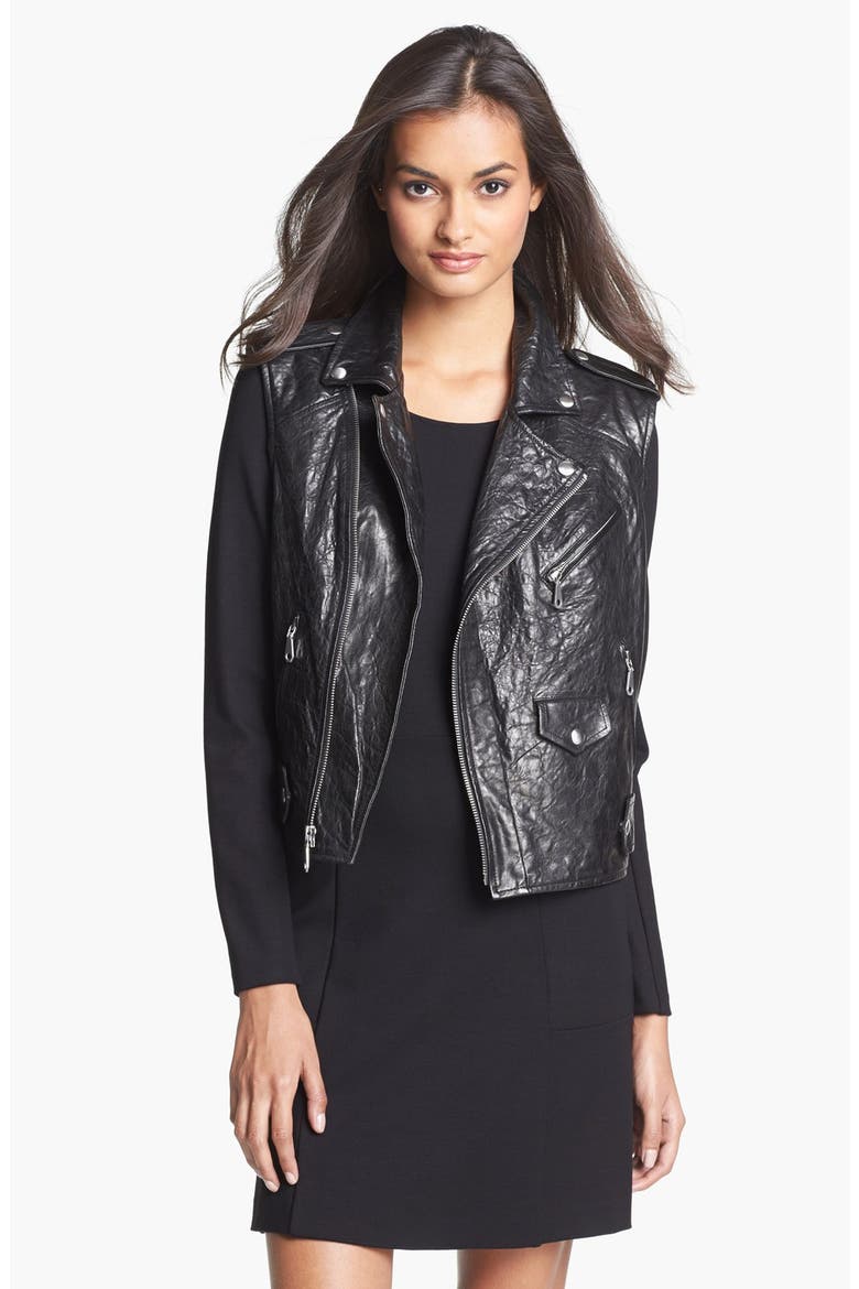 'Leandra' Leather Vest, Main, color, BLACK