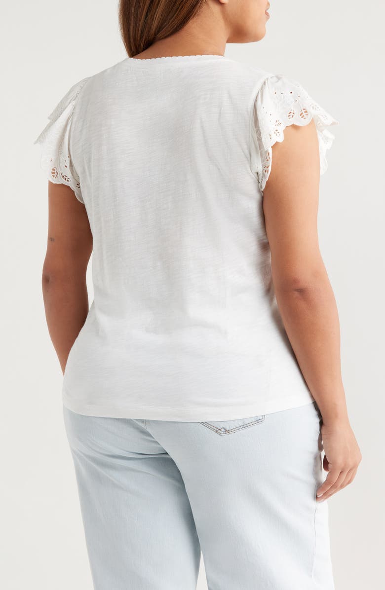 Wit & Wisdom Eyelet Flutter Sleeve V-Neck T-Shirt, Alternate, color, White