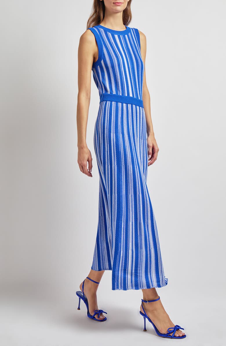 Misook Modern Fit Sleeveless Rib Knit Dress, Alternate, color, Aegean Bl/Wt