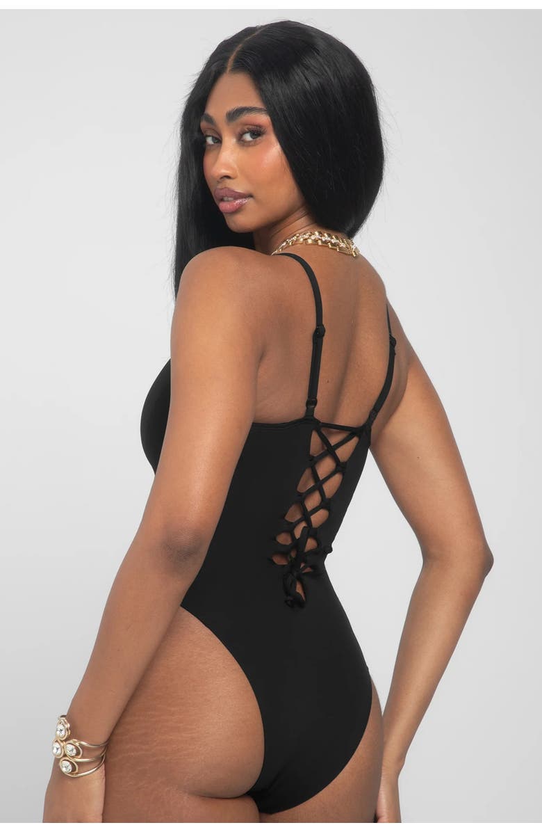 TA3 Mega Sculpting Plunge Brazilian Cut One-Piece Swimsuit, Alternate, color, Black