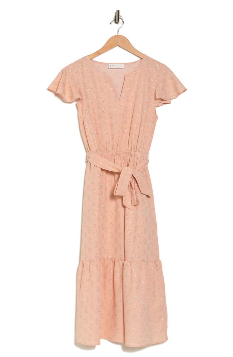 Lucky Brand Flutter Sleeve Flounce Waist Tie Dress, Alternate, color, Rose Medallion
