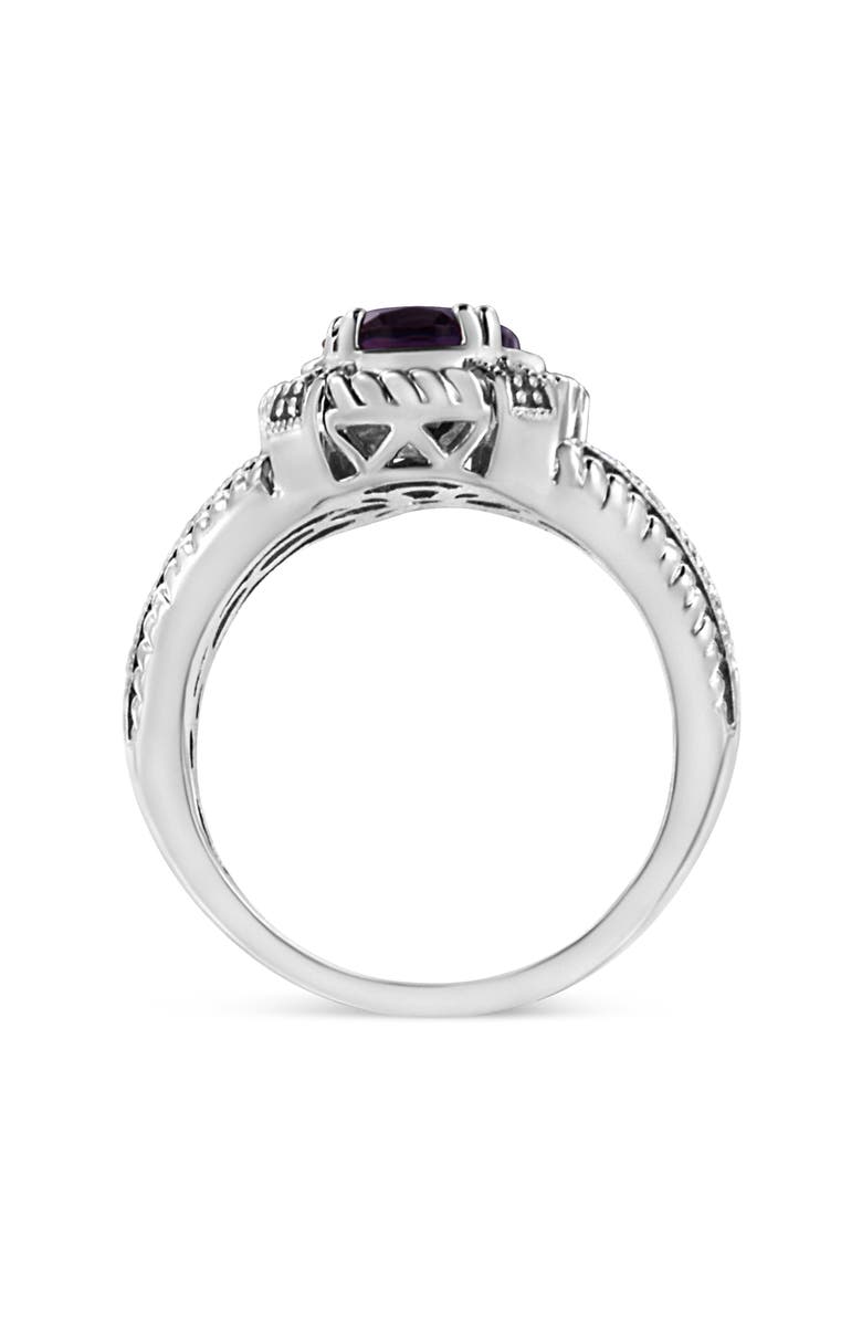 Haus of Brilliance Silver 9X7 Oval MM Purple Amethyst Solitaire and Diamond Accent Ring, Alternate, color, White