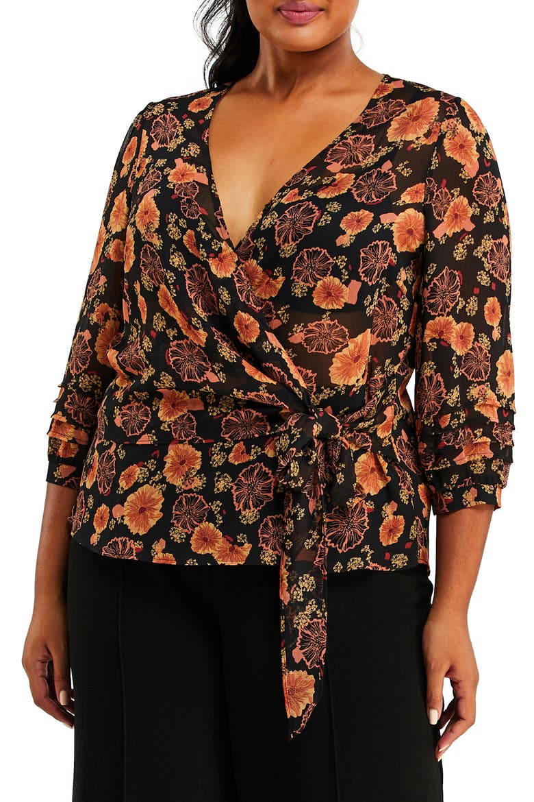Golden Blooms Faux Wrap Blouse, Main, color, PRINT