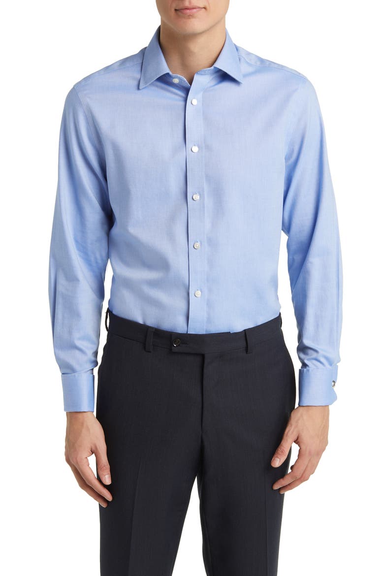 Non-Iron Royal Oxford Slim Fit Shirt Double Cuff, Main, color, BLUE