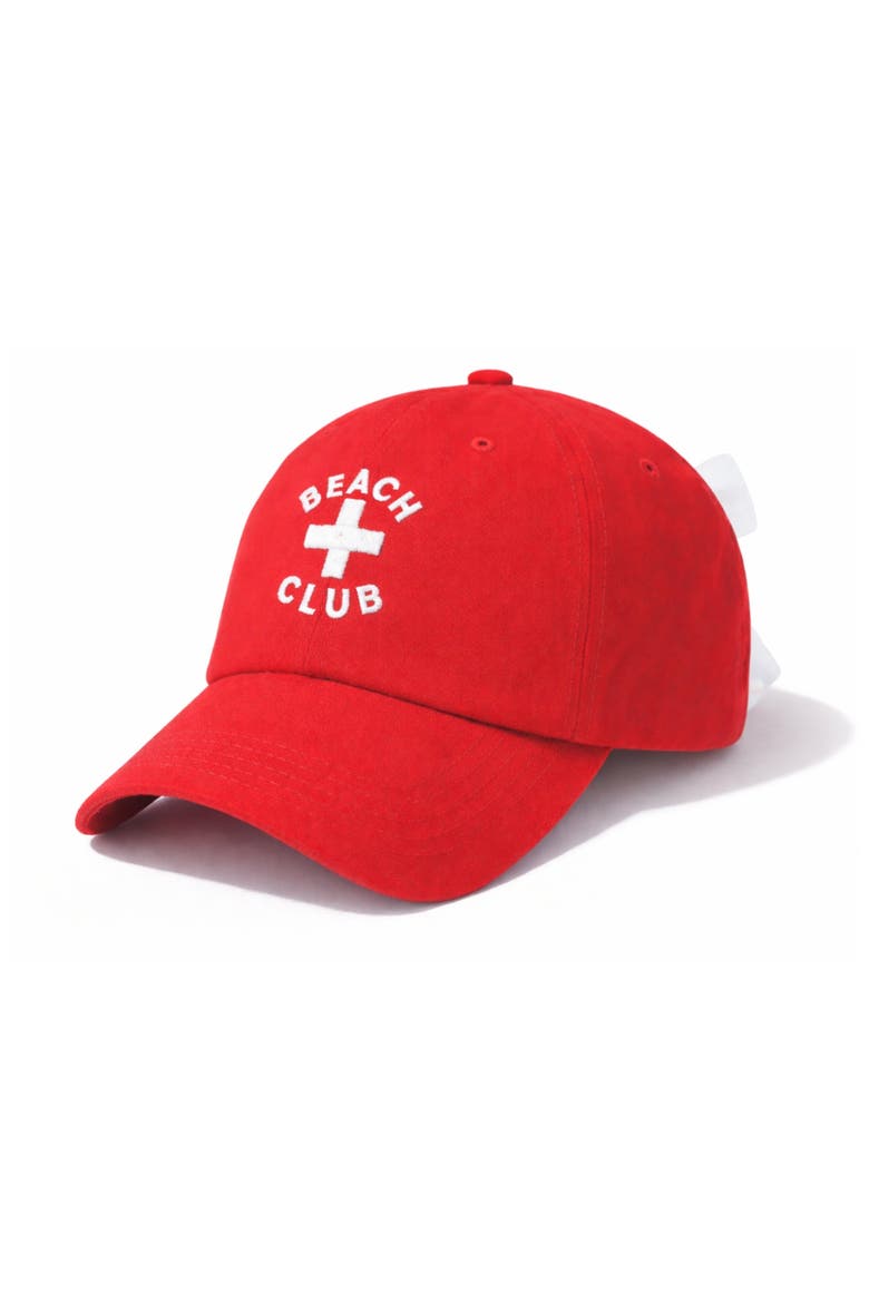 Beach Club Bow Baseball Hat, Main, color, Red