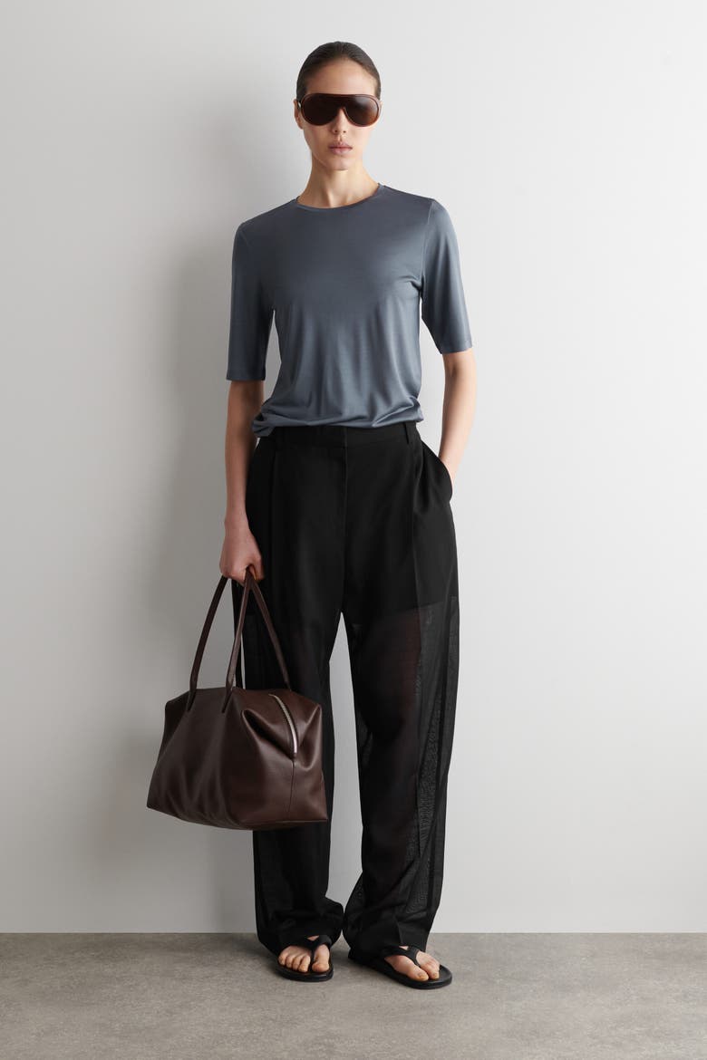Fluid Silk T-shirt, Alternate, color, STEEL BLUE