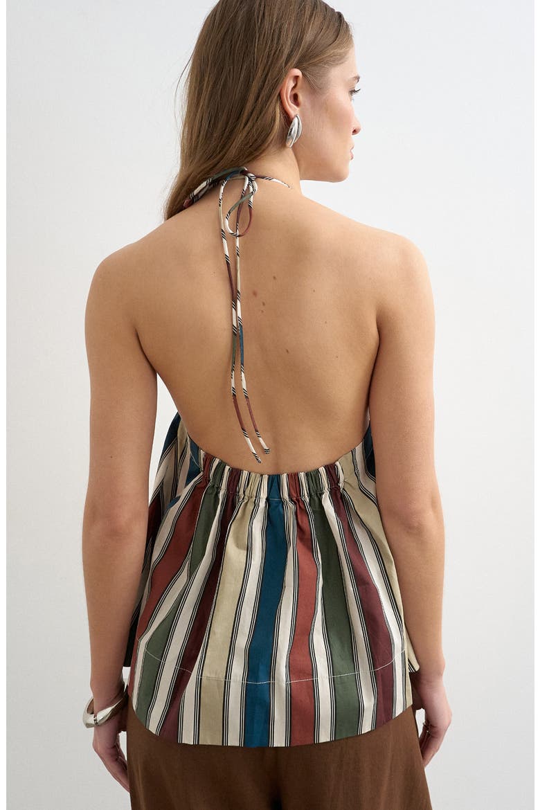 Co-ord Stripe Cotton Halter Neck Top, Alternate, color, MULTI