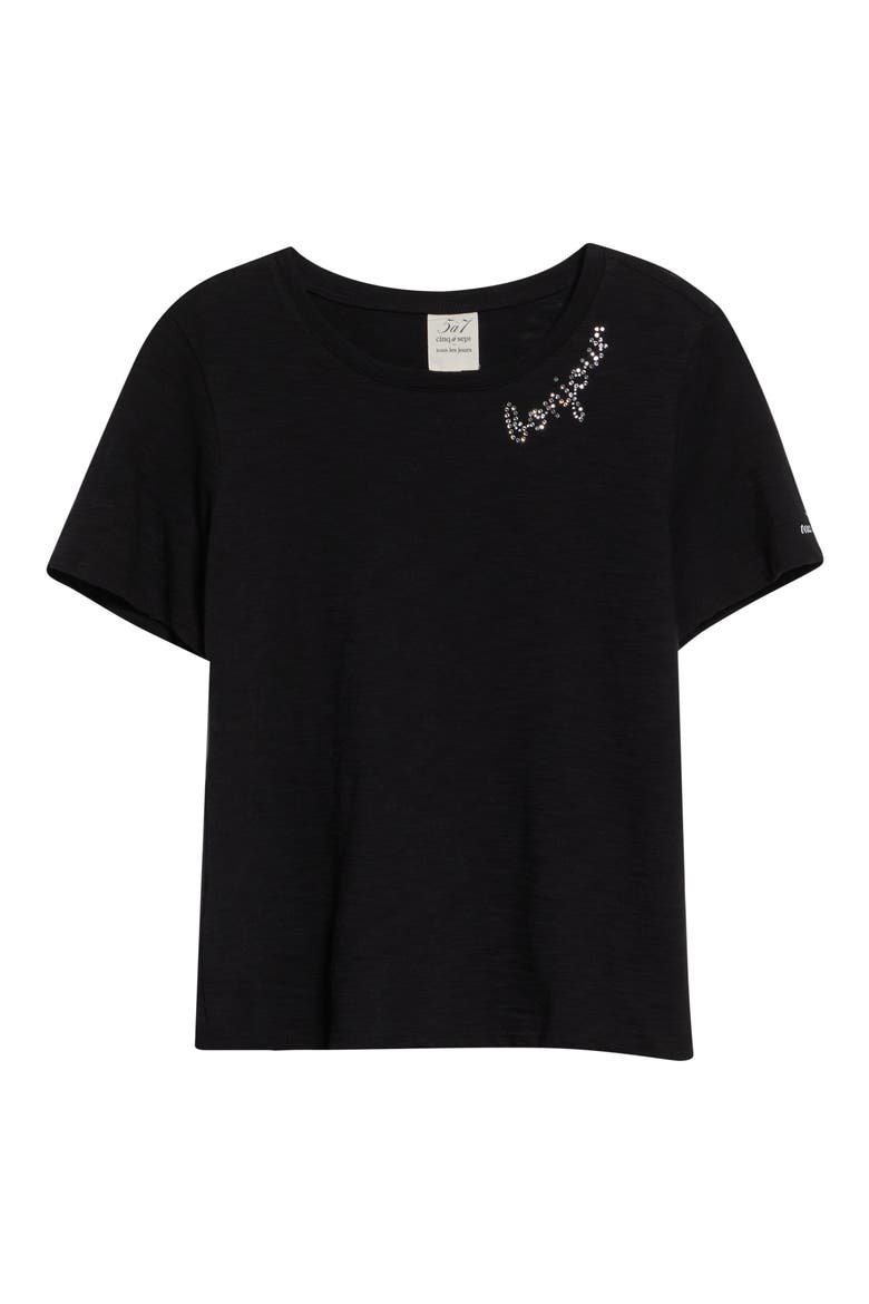 Rhinestone Bonjour Shrunken Cotton T-Shirt, Alternate, color, BLACK/ CLEAR
