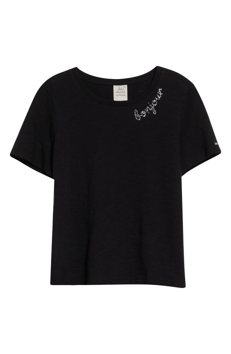 Cinq à Sept Rhinestone Bonjour Shrunken Cotton T-Shirt, Alternate, color, 