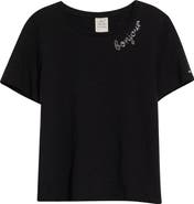 Cinq à Sept Rhinestone Bonjour Shrunken Cotton T-Shirt