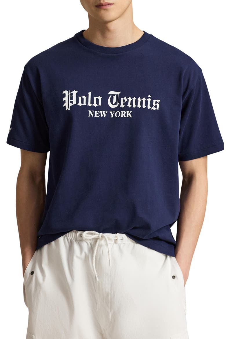 US Open Big Fit Polo Tennis Cotton Graphic T-Shirt, Main, color, NAVY