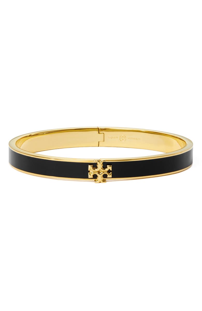 Tory Burch Kira Enamel Hinge Bracelet, Main, color, Tory Gold / Black