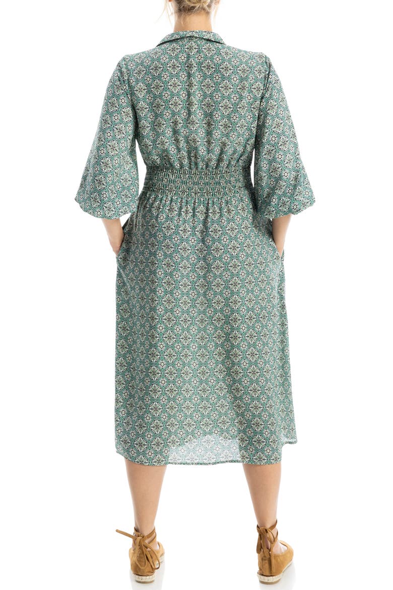 Balloon Sleeve Midi Shirtdress, Alternate, color, GREEN/ CREAM
