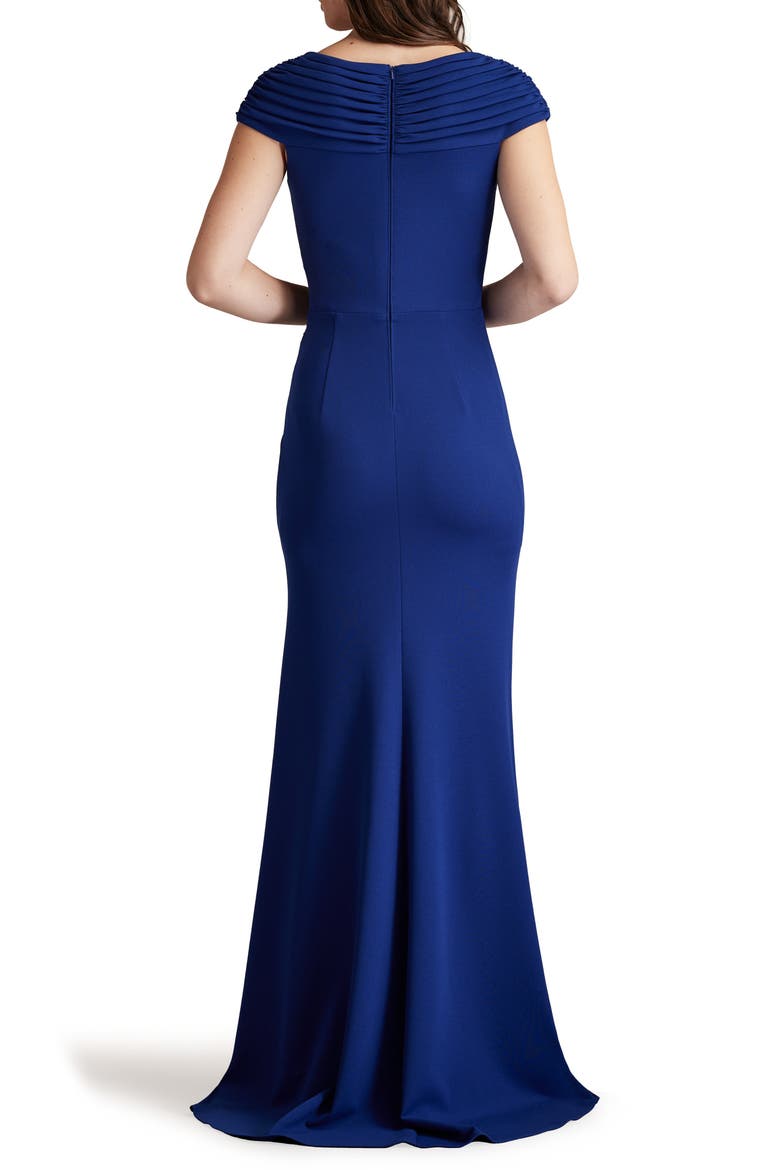 Pleated Crepe Trumpet Gown, Alternate, color, MIDNIGHT