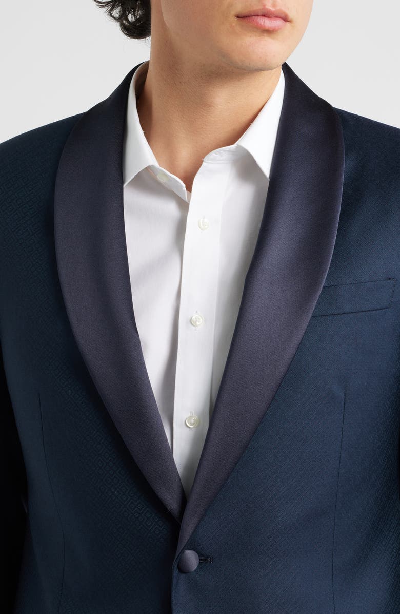 Emporio Armani Navy Shawl Collar Geometric Jacquard Virgin Wool Tuxedo Jacket, Alternate, color, Navy