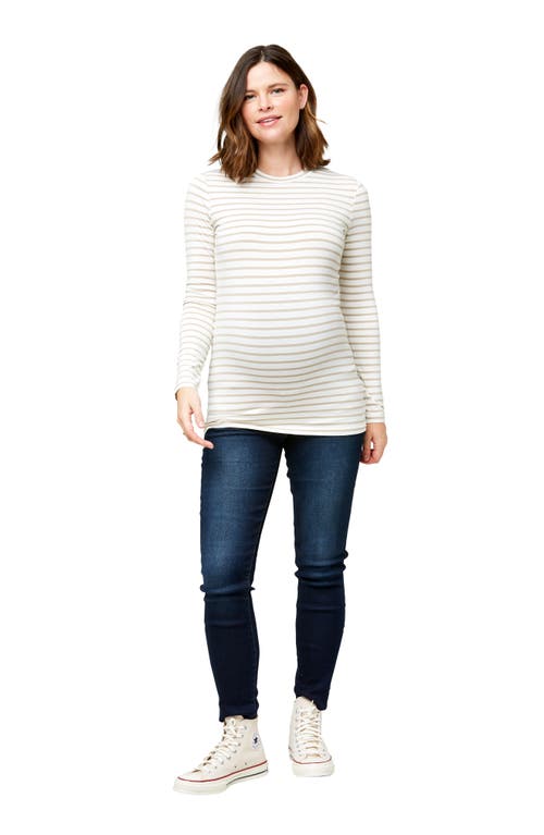 Nom Maternity Liv Long Sleeve Maternity Top In Oatmeal Stripe