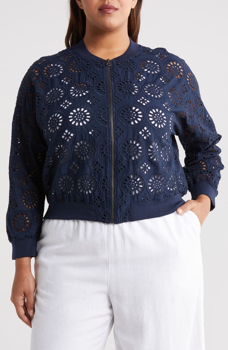 Caslon<sup>®</sup> Cotton Eyelet Bomber Jacket, Alternate, color, 