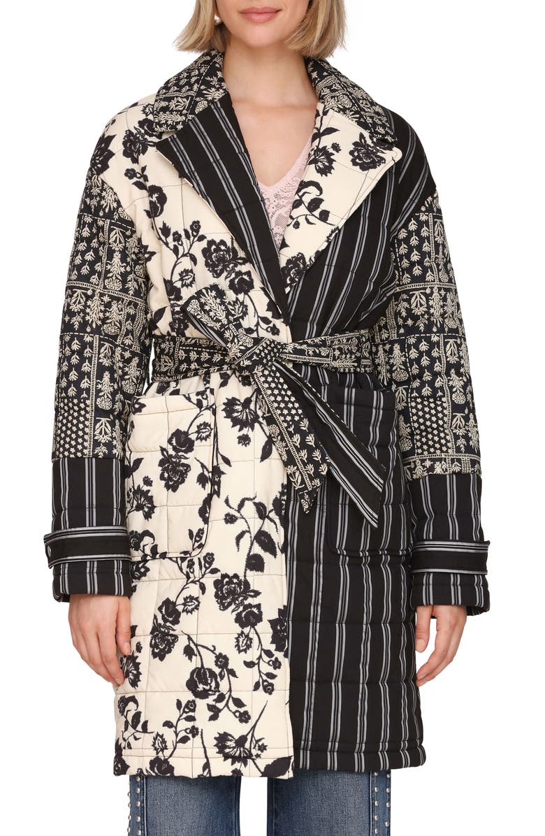 Avec Les Filles Quilted Robe Coat, Alternate, color, Black-White Multi