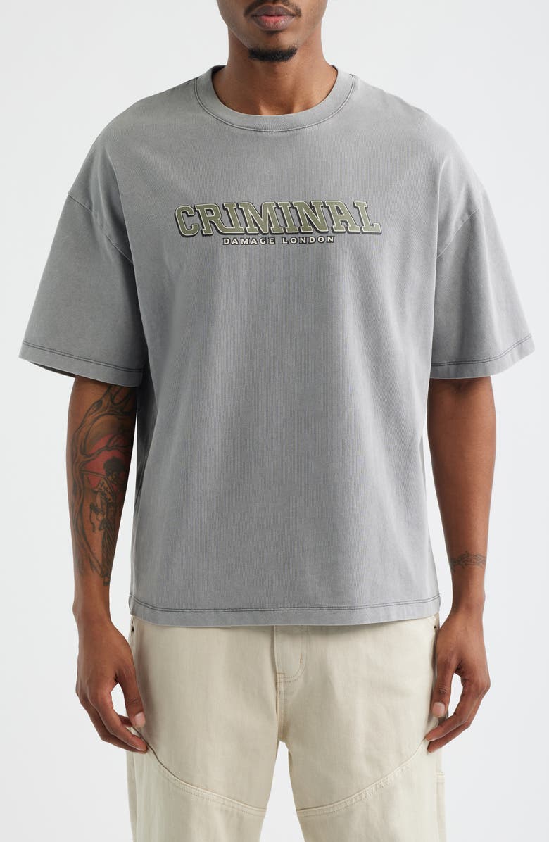 CRIMINAL DAMAGE Statute Graphic T-Shirt, Main, color, Grey
