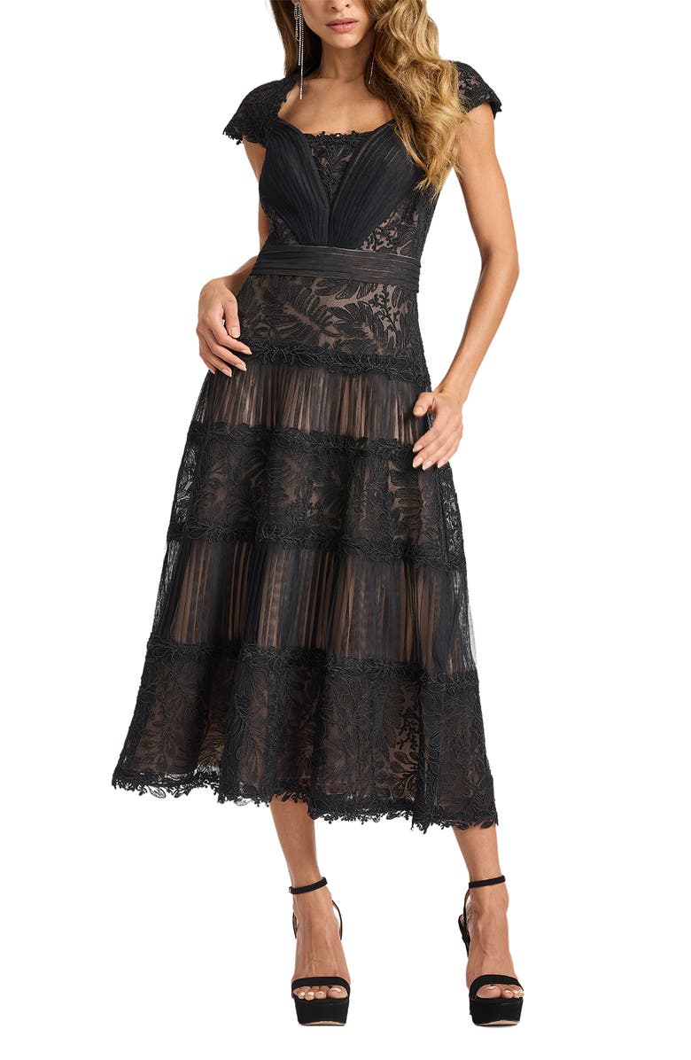 Tadashi Shoji Pintuck Pleat Embroidery Detail Cocktail Midi Dress, Main, color, 