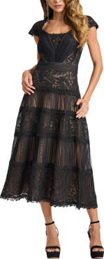 Tadashi Shoji Pintuck Pleat Embroidery Detail Cocktail Midi Dress