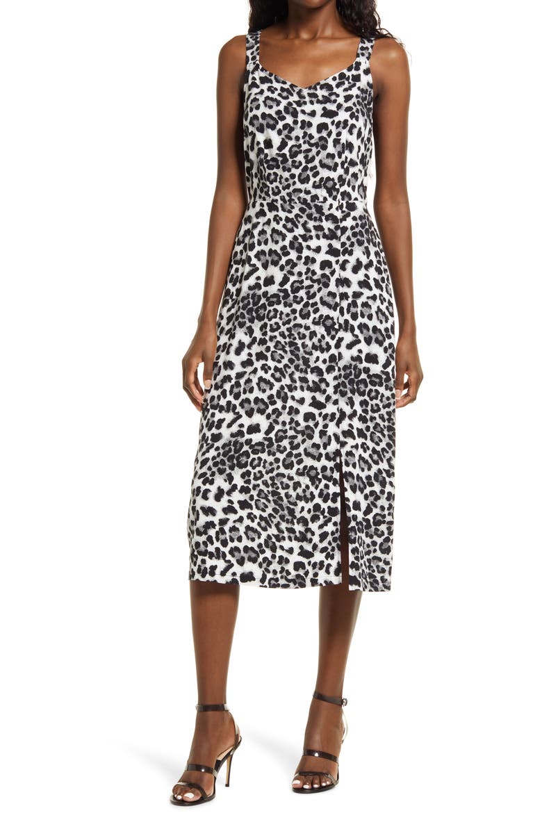 Sleeveless Floral Print Dress, Main, color, SNOW WHITE AOP