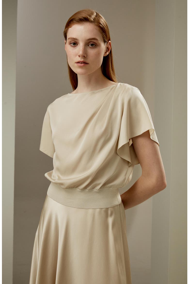 Women's Short Rippled Batwing Sleeves Silk Shirt, Alternate, color, Cream
