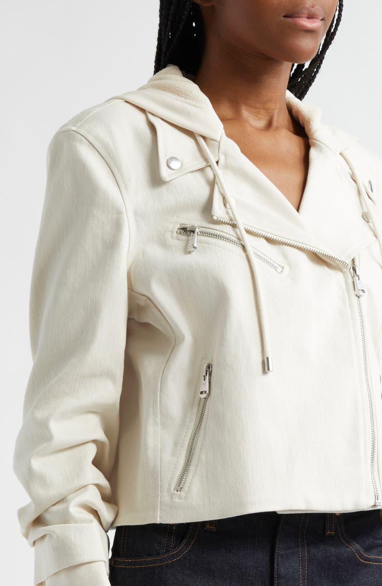 Cinq à Sept Evie Mixed Media Hooded Moto Jacket, Alternate, color, 