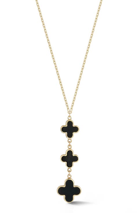 14k Gold Turquoise Clover Y-Necklace