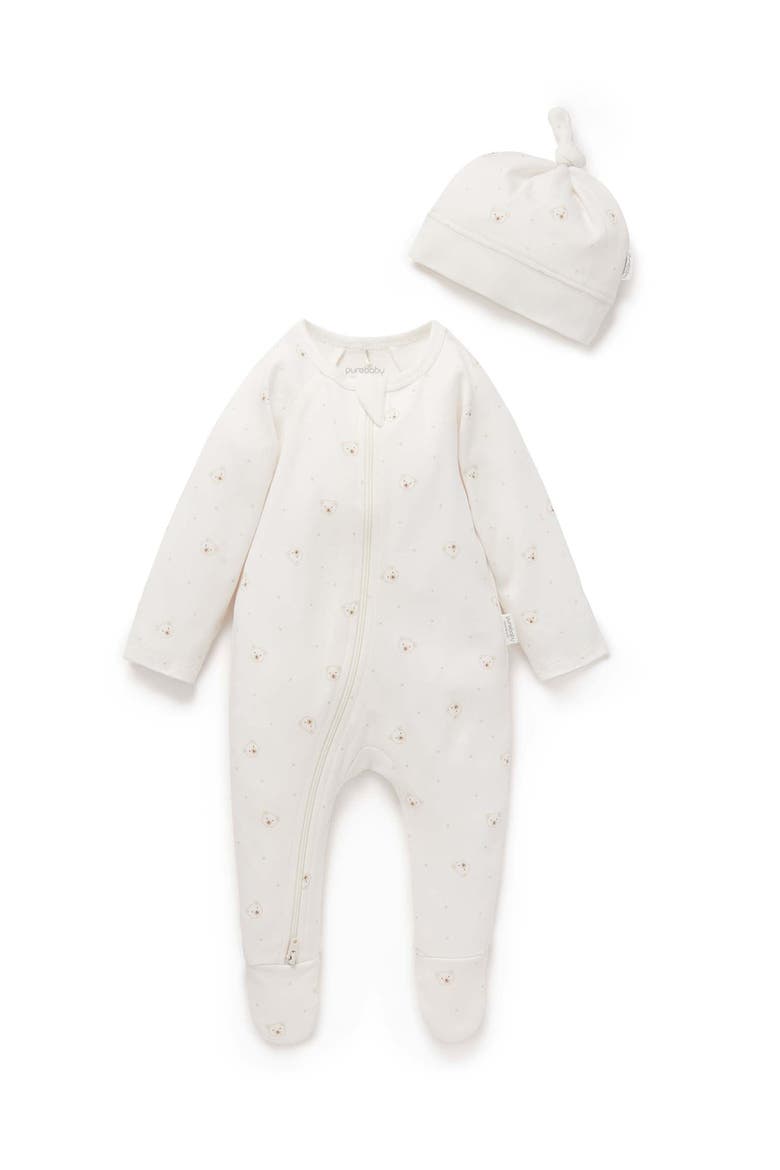 Zip Growsuit & Hat Set, Main, color, Vanilla Bear