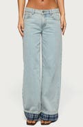 EDIKTED Plaid Low Rise Cuff Wide Leg Jeans