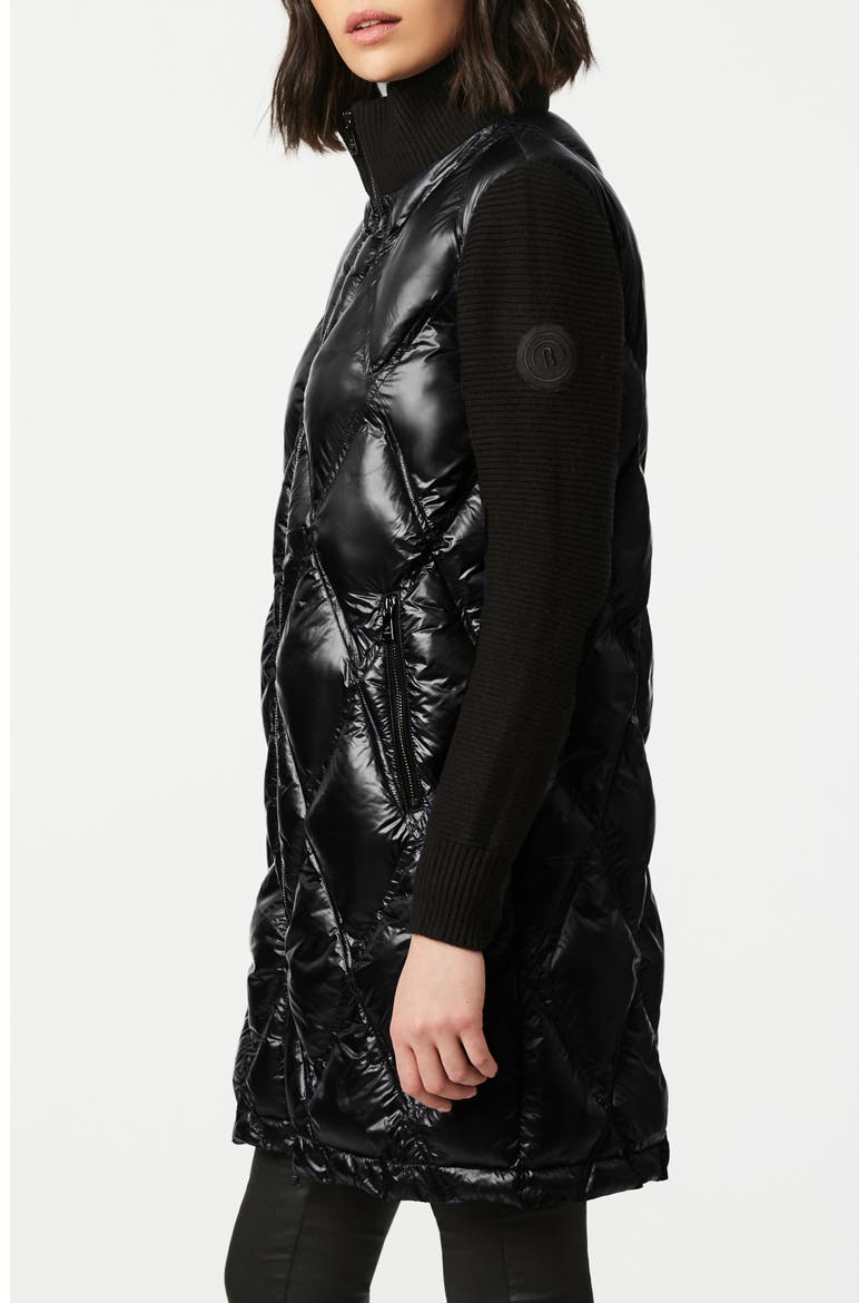Knit Sleeve Diamond Quilt Puffer Coat, Alternate, color, BLACK