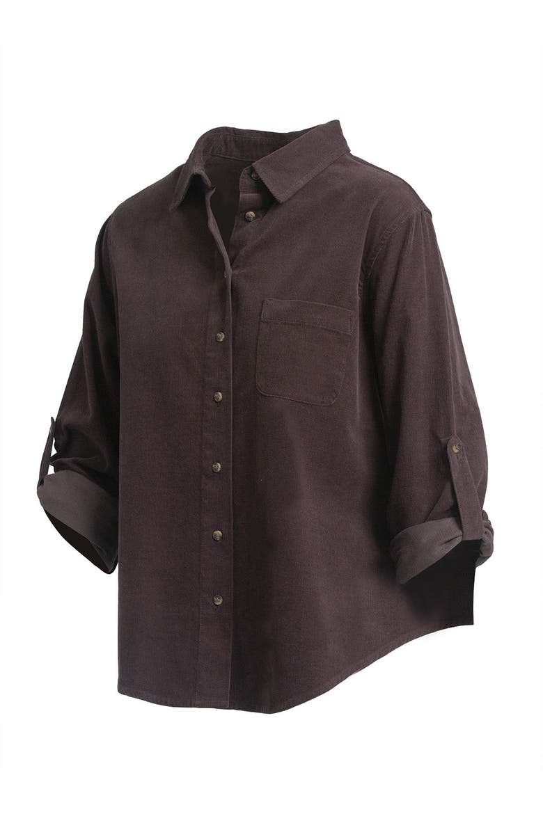 Corduroy Button-Up Shirt, Alternate, color, Chocolate