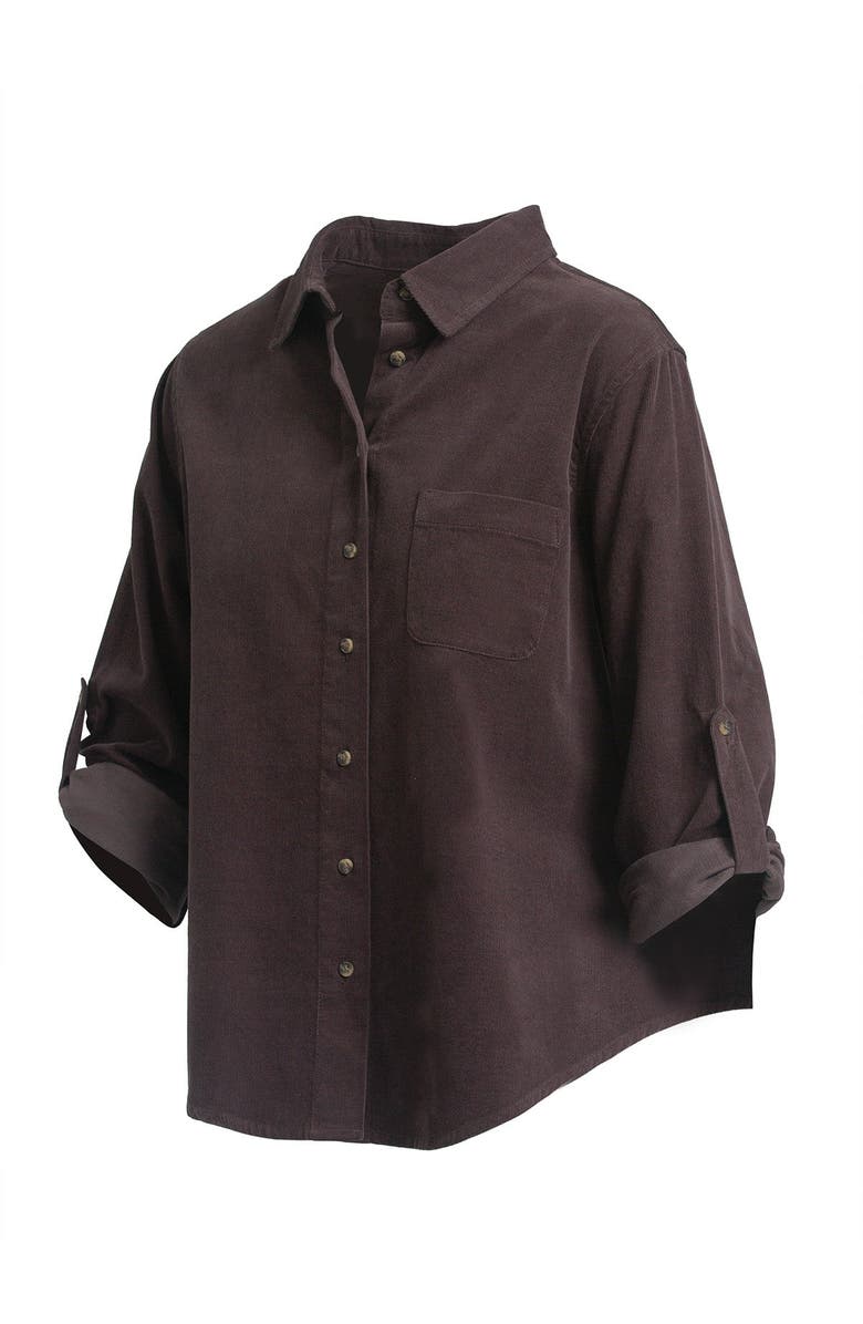 Single Stitch Corduroy Button-Up Shirt, Alternate, color, Chocolate