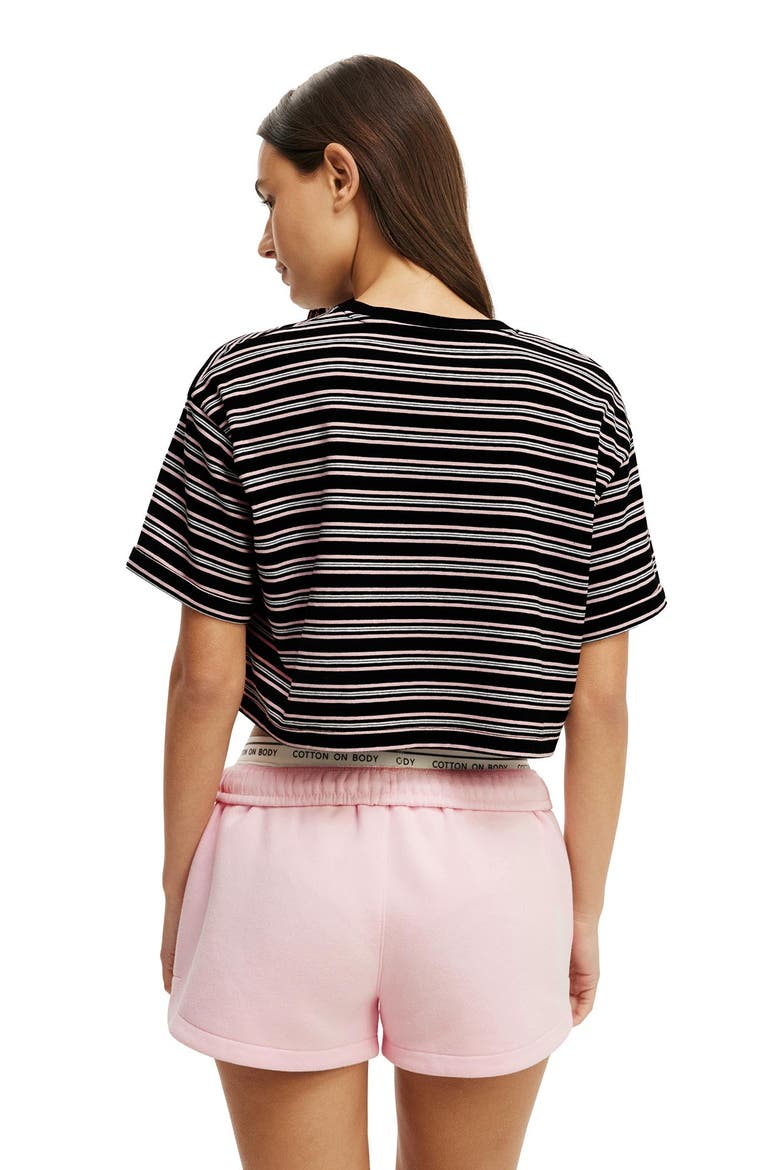 Women's Active Cropped Graphic Active Tee, Alternate, color, Black Stripe