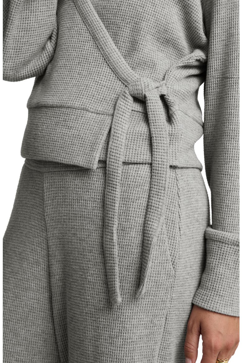 Rest Day Waffle Stitch Wrap Cardigan, Alternate, color, HEATHER GRAY