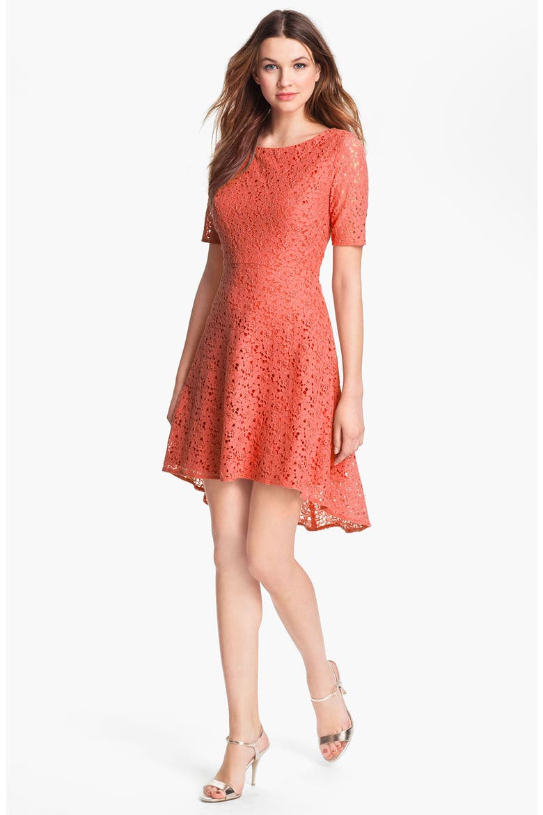Lace Fit & Flare Dress, Main, color, MANDARIN