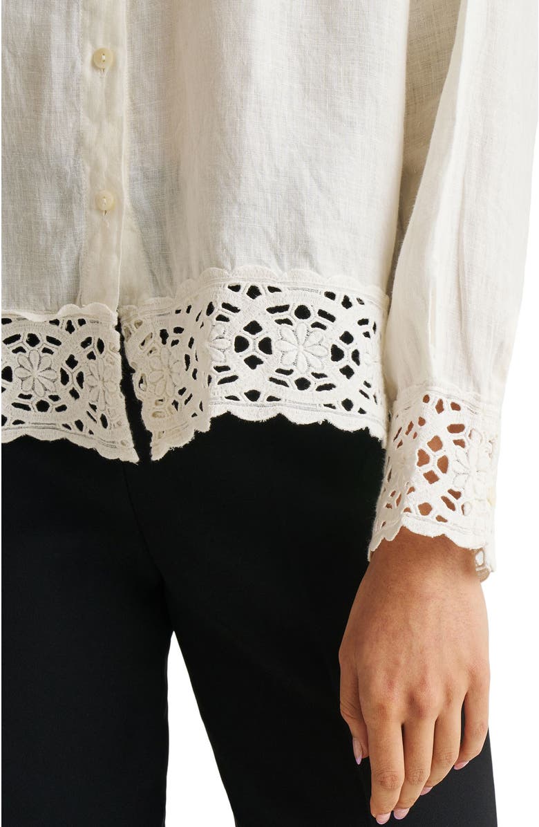 Reistor Women's Button-down with Lace Shirt Off-White X Small, Alternate, color, Off-White