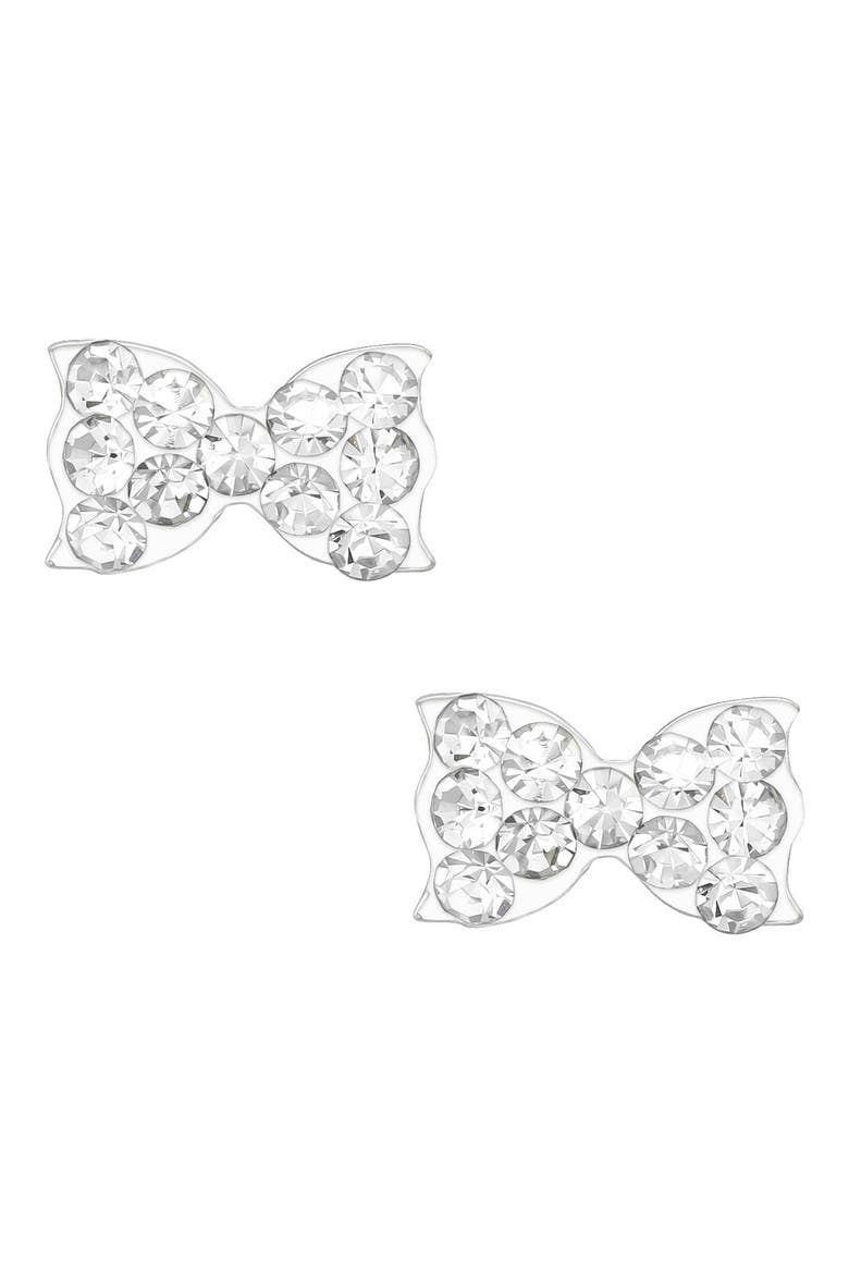 Kids' Crystal Bow Stud Earrings, Main, color, WHITE