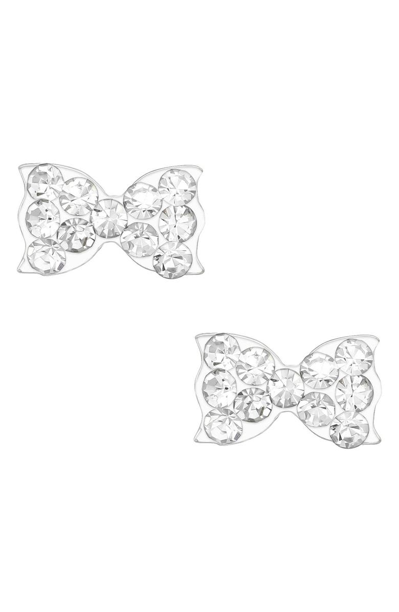 Lily Nily Kids' Crystal Bow Stud Earrings, Main, color, White