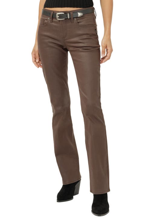 Suki Coated Curvy Mid Rise Slim Bootcut Jeans
