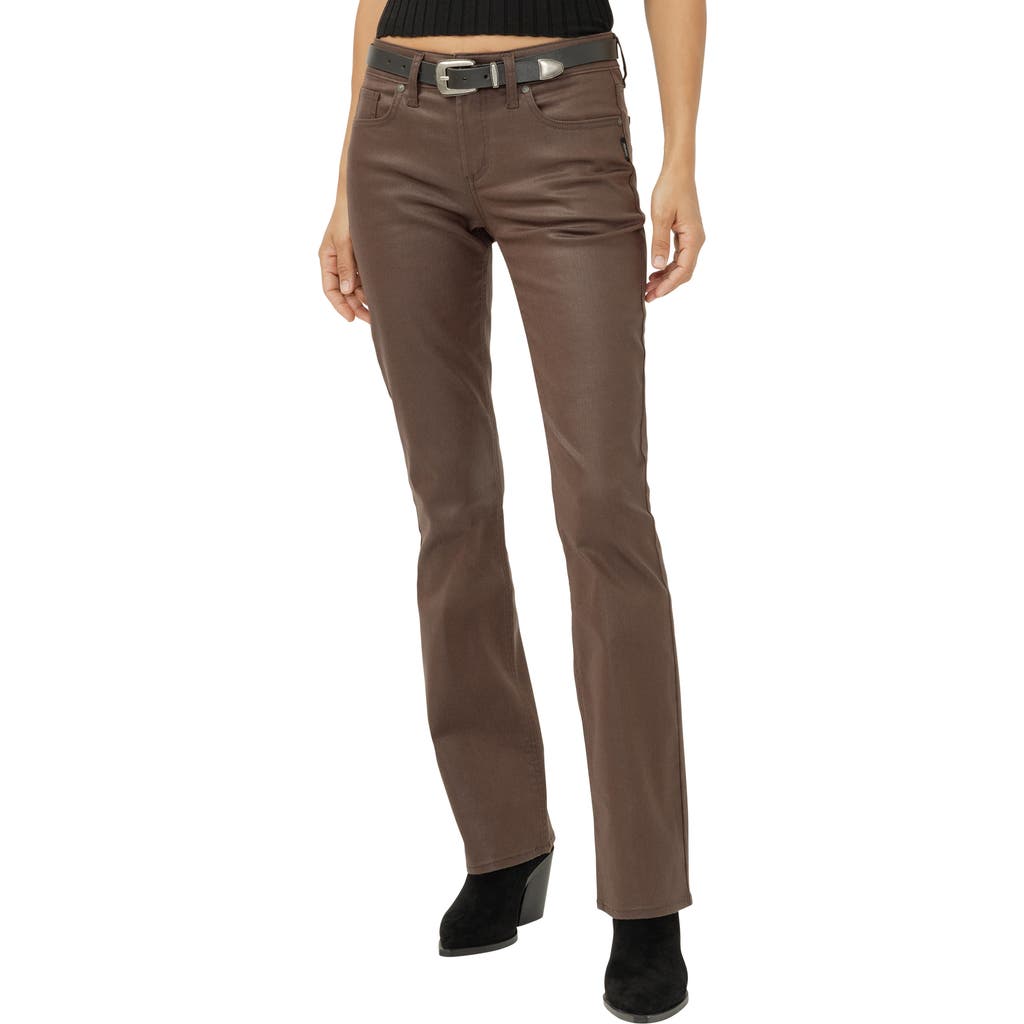 Silver Jeans Co. Suki Coated Curvy Mid Rise Slim Bootcut Jeans In Brown
