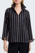 Foxcroft Agnes Stripe Cotton Popover Top