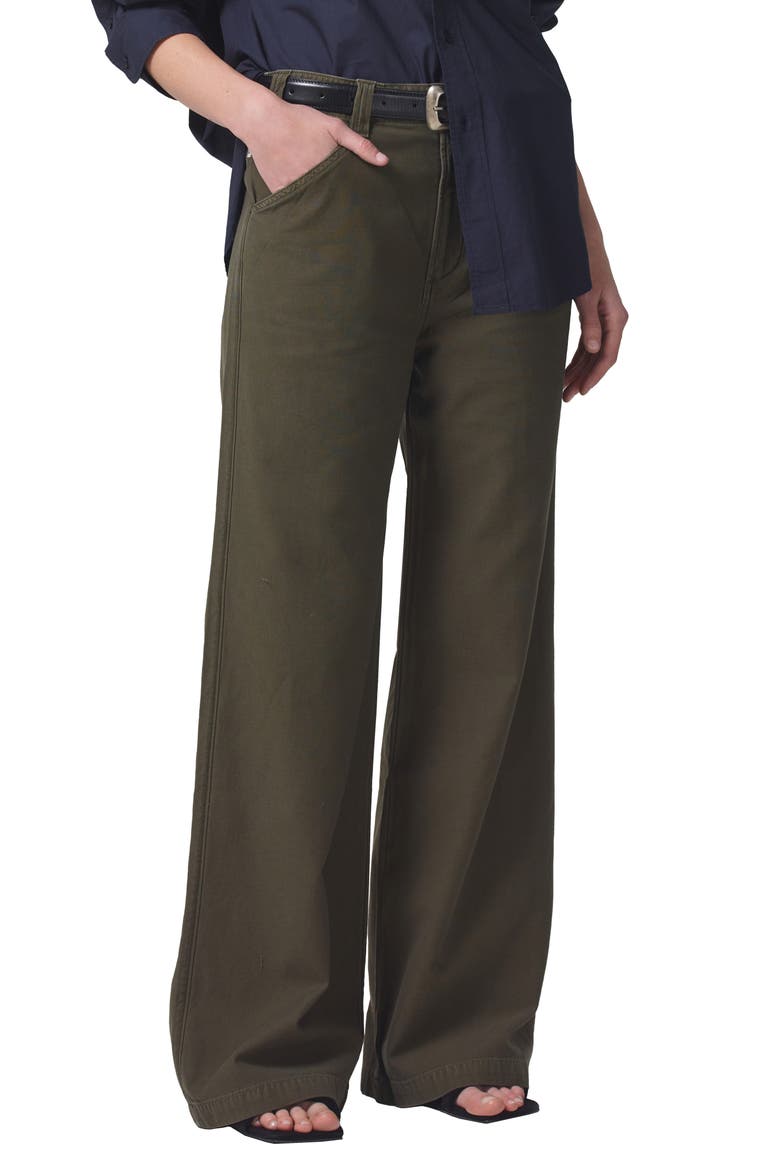 Paloma High Waist Wide Leg Twill Utility Trousers, Main, color, TEA LEAF
