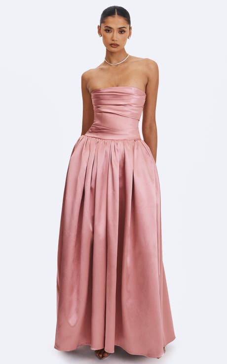 Willette Satin Strapless Gathered Maxi Dress